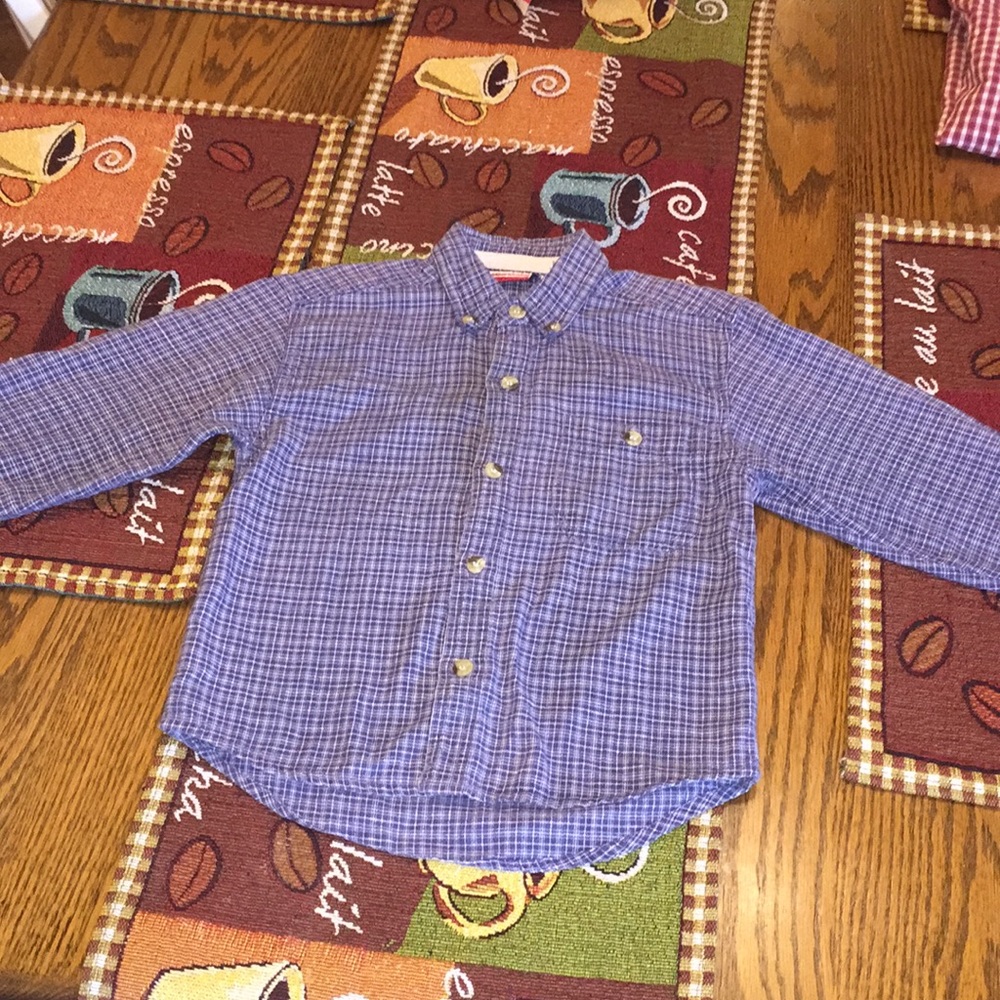 Blue plaid button up little boys longsleeve